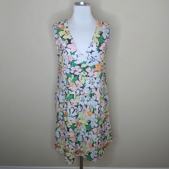 Jake's Floral Dress Linen Cotton Pockets Sleeveless - Picture 1 of 10